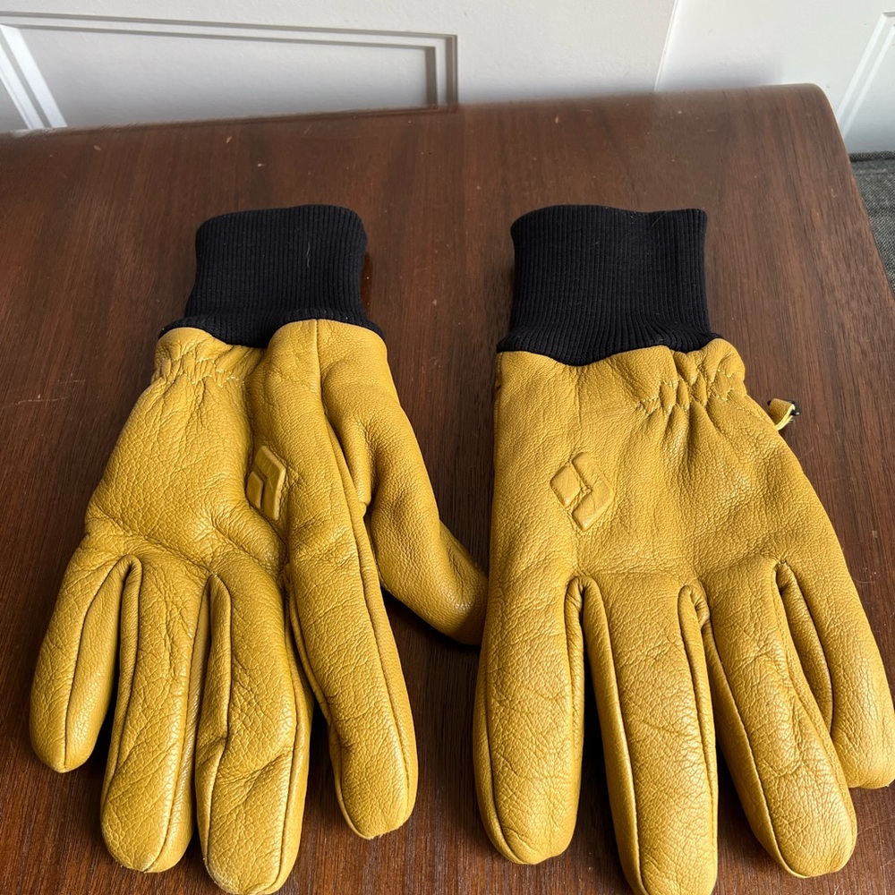 Black Diamond Yellow Leather Gloves with Black Cuffs